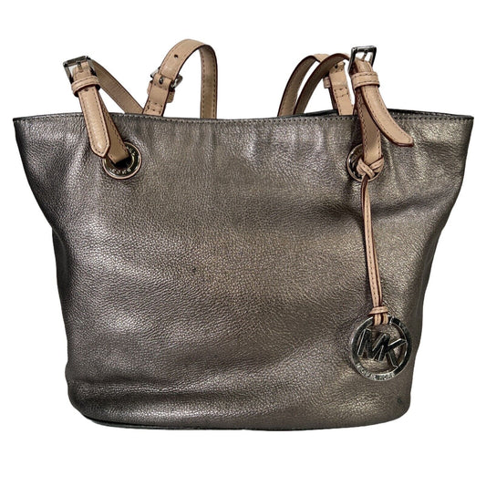 Michael Kors Women's Dark Silver Metallic Leather Tote Bag Purse