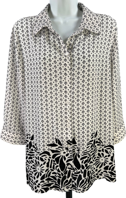 Chico’s Women’s White/Black Button Up 3/4 Sleeve Blouse - 1/US M