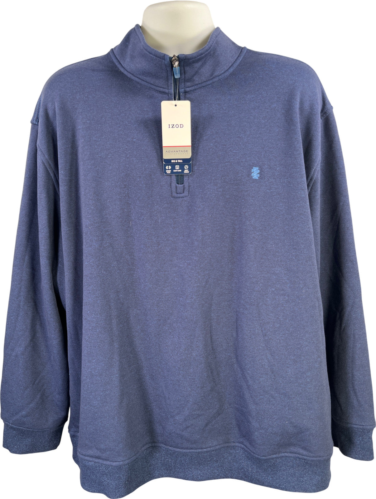 Izod Men’s Blue Advantage Performance Stretch 1/4 Zip Pullover Sweater - 3XL