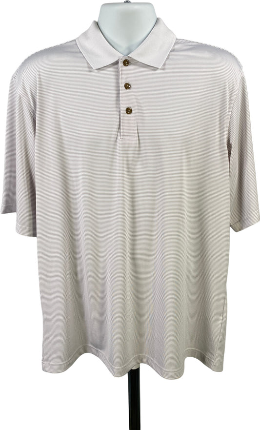 Pebble Beach Performance Men’s White Striped Short Sleeve Golf Polo - L
