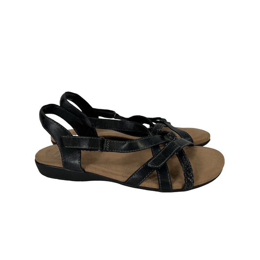Earth Origins Women's Black Leather Strappy Sandals - 8.5M