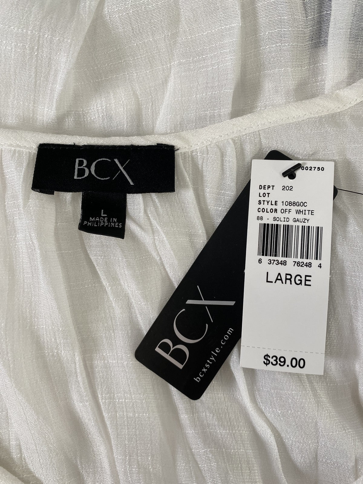 BCX Women’s White Cold Shoulder Boho Style Sheer Top - L