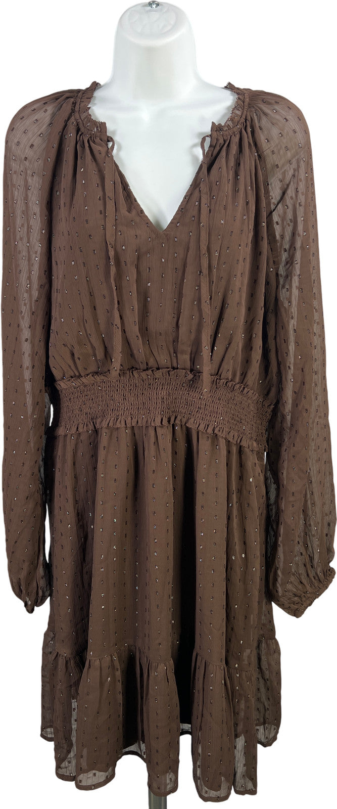 Old Navy Women’s Brown Metallic Long Sleeve Smocked Dress - L Tall