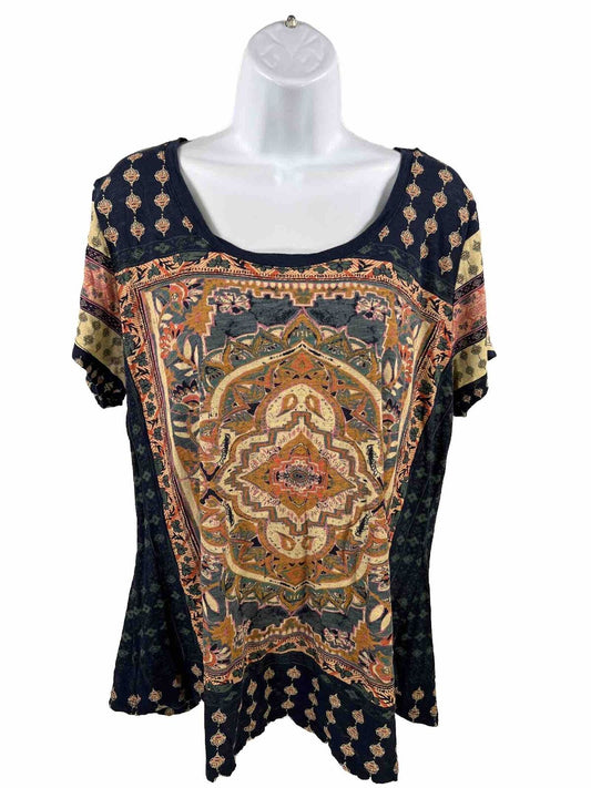 Lucky Brand Women's Multi-Color Printed Short Sleeve T-Shirt - Plus 1X