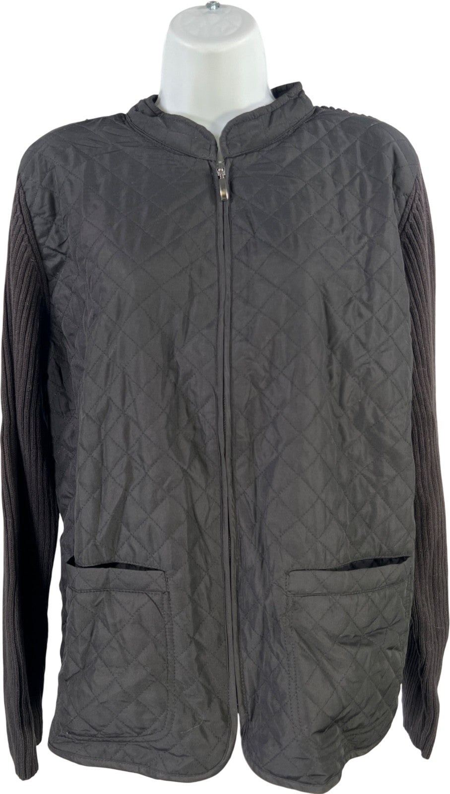 Croft and Barrow Women’s Black Quilted and Knit Long Sleeve Jacket - Plus 1X
