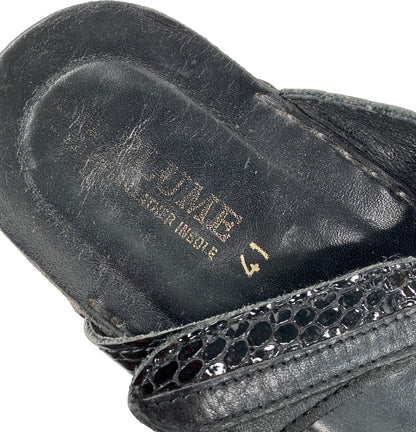 La Plume Women’s Black Leather Double Strap Slide Sandals - 41/US 10