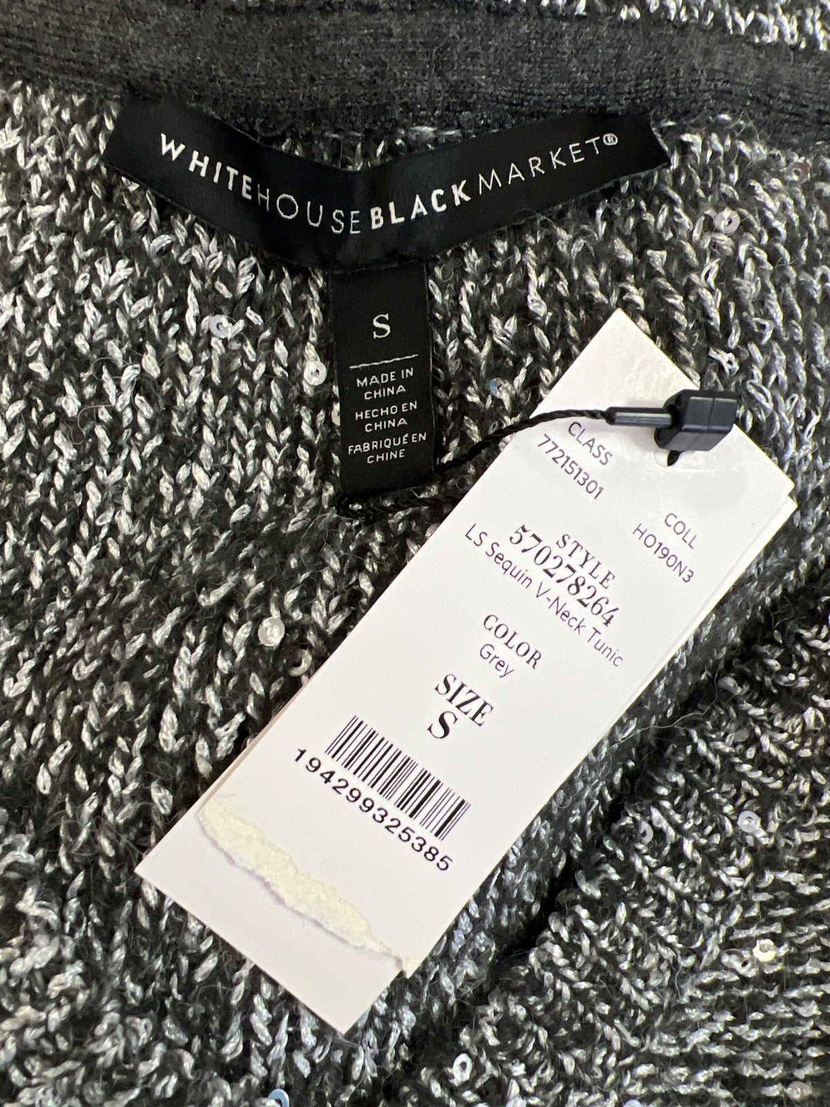 White House Black Market Women’s Black Long Sleeve Sequin Tunic Sweater - S