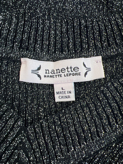 Nanette Lepore Women’s Black Metallic Ruffle Trim Sleeveless Sweater - L
