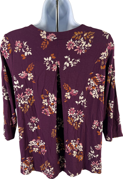 J. Jill Women’s Purple Floral Wearever 3/4 Sleeve Shirt - XS