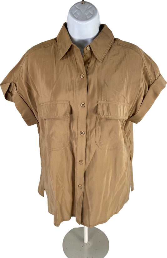 NEW Max Studio Women’s Brown Khaki Short Sleeve Button Up Shirt - XS