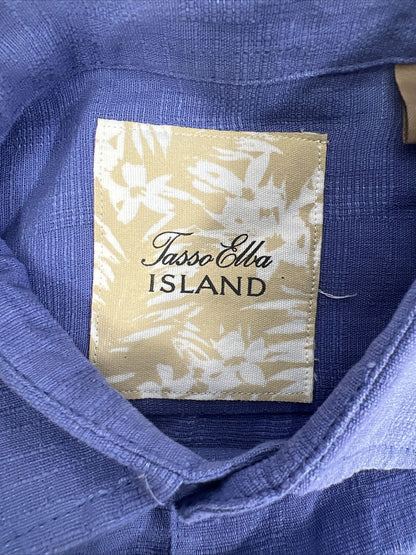 NUEVO Camisa con botones de seda de manga corta azul de Tasso Ella Island para hombre - S