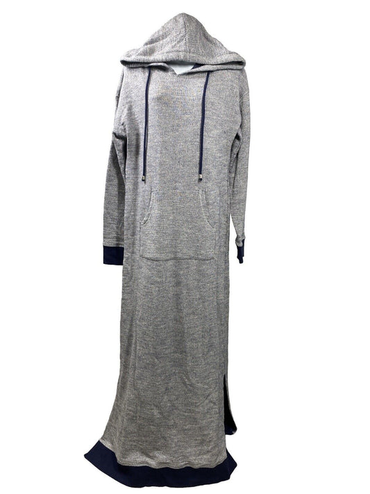 Soft Surroundings Womens Gray/Blue Hooded Knit Maxi Sweater Dress -M Tall