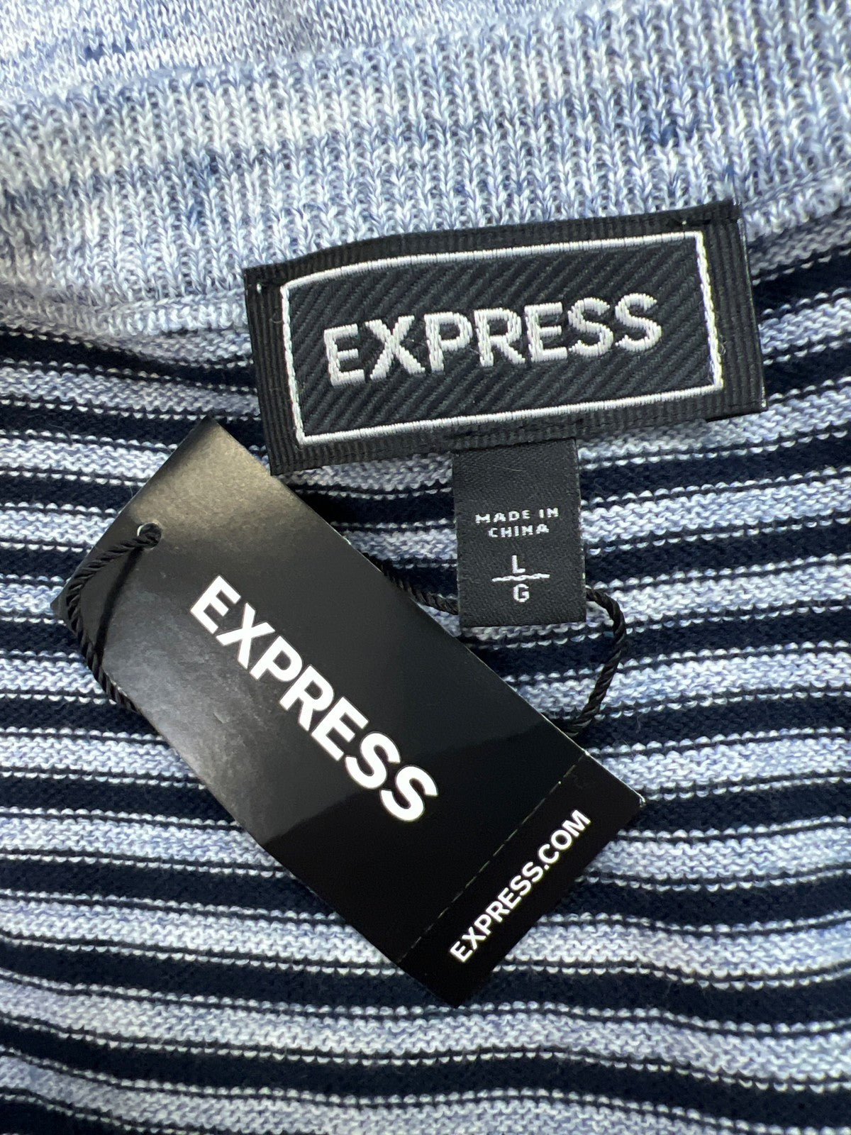 Express Men’s Blue Striped Button Accent Long Sleeve Sweater - L