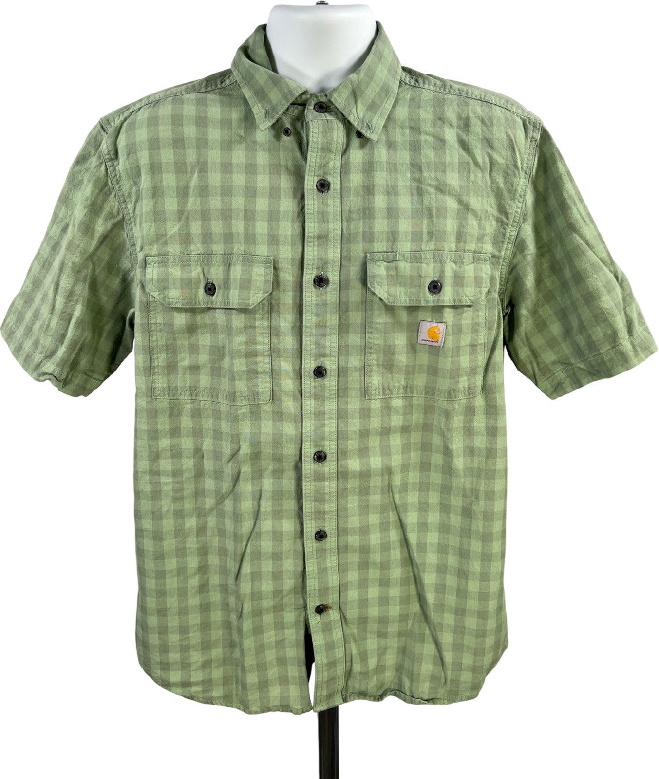 Carhartt Men’s Green Plaid Midweight Short Sleeve Button Up Shirt - M
