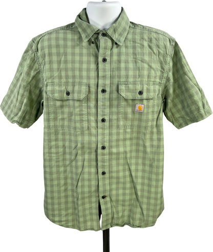 Carhartt Men’s Green Plaid Midweight Short Sleeve Button Up Shirt - M