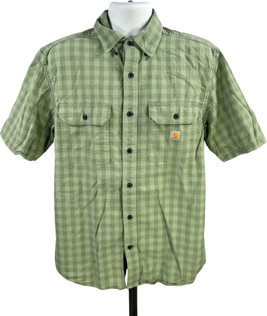 Carhartt Men’s Green Plaid Midweight Short Sleeve Button Up Shirt - M