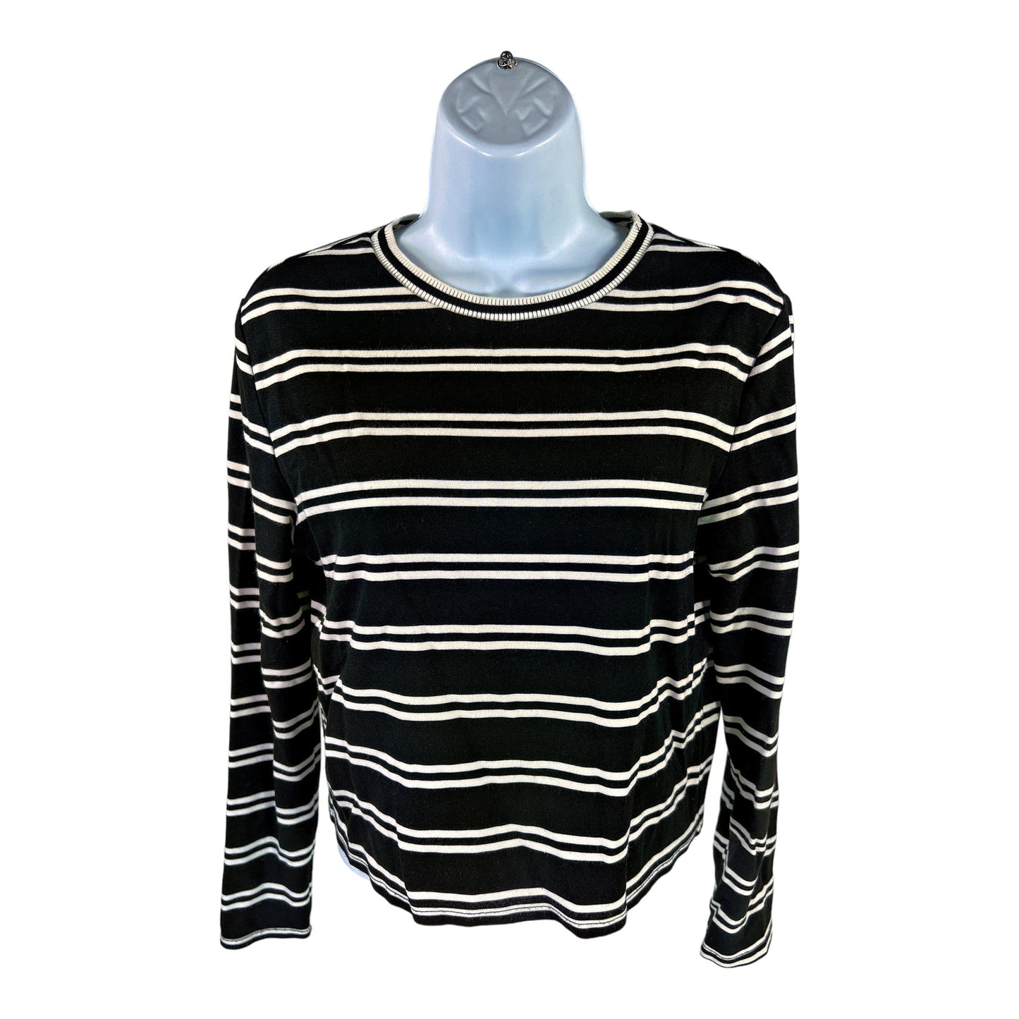 Halogen Women’s Black/White Striped Long Sleeve Cropped T-Shirt - S