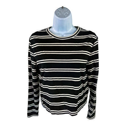 Halogen Women’s Black/White Striped Long Sleeve Cropped T-Shirt - S
