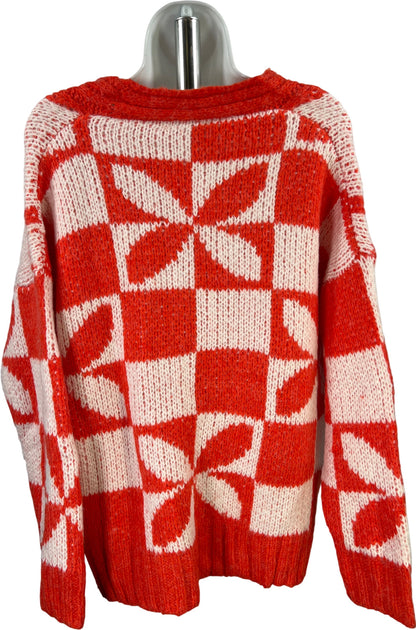 She + Sky Women’s Orange/White Long Sleeve Button Up Chunky Knit Sweater - S