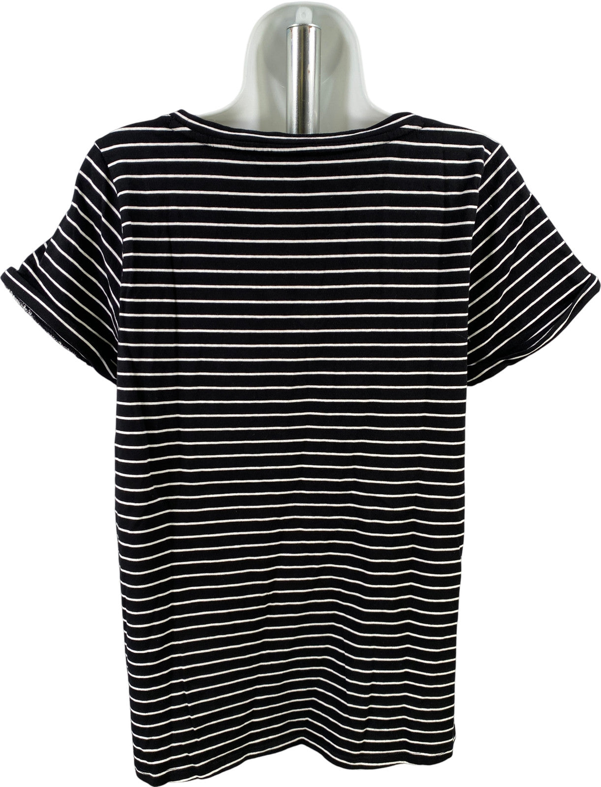 J.Jill Women’s Black Striped Short Sleeve Everyday Cotton T-Shirt - M