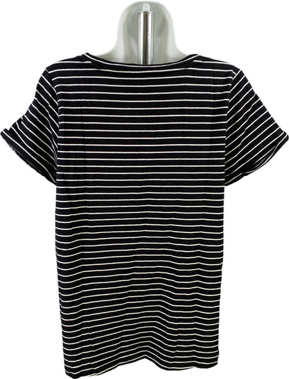 J.Jill Women’s Black Striped Short Sleeve Everyday Cotton T-Shirt - M