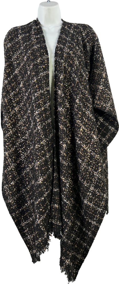Chico’s Women’s Black/Gold Metallic Wrap Sweater - One Size