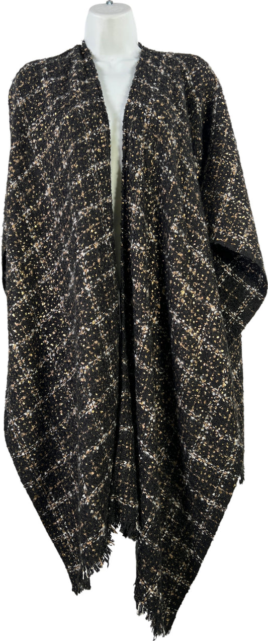 Chico’s Women’s Black/Gold Metallic Wrap Sweater - One Size