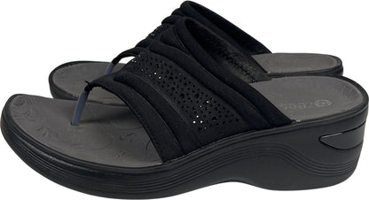 Bzees Women’s Black Rhinestone Dazzle Me Wedge Flip Flops - 8