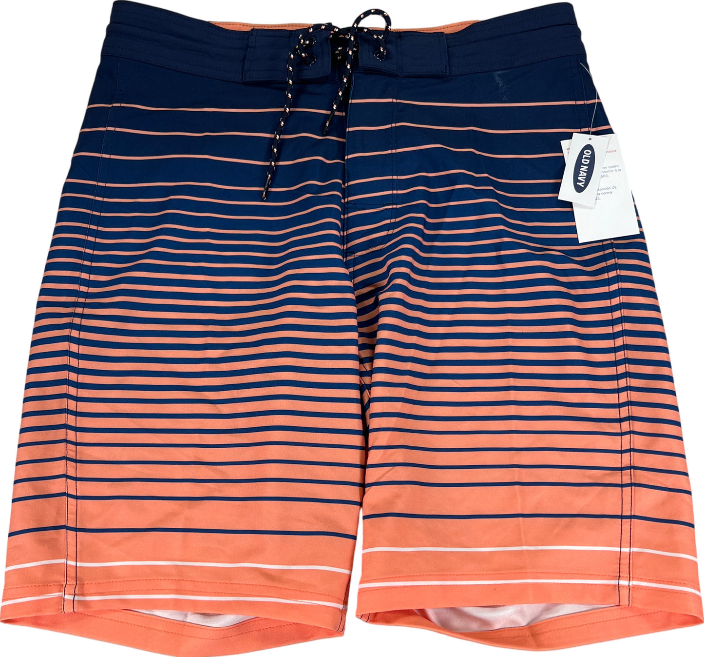 Old Navy Men’s Blue/Peach Striped Built in Flex 10” Unlined Swim Trunks - 28