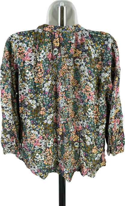 J.Jill Women’s Green/Blue Floral 3/4 Sleeve Pullover Blouse - XS