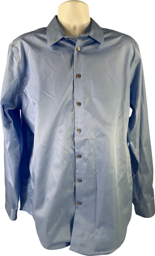 CK Calvin Klein Men’s Blue Non Iron Long Sleeve Slim Tall Button Up Shirt - 17