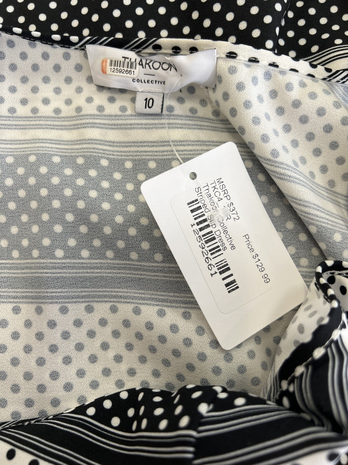 Thakoon Collective Women’s Black Polka Dot Striped Slip Dress - 10