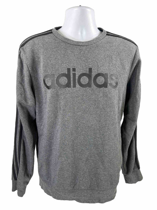 Adidas Men's Gray Long Sleeve Cotton Crewneck Sweatshirt - M