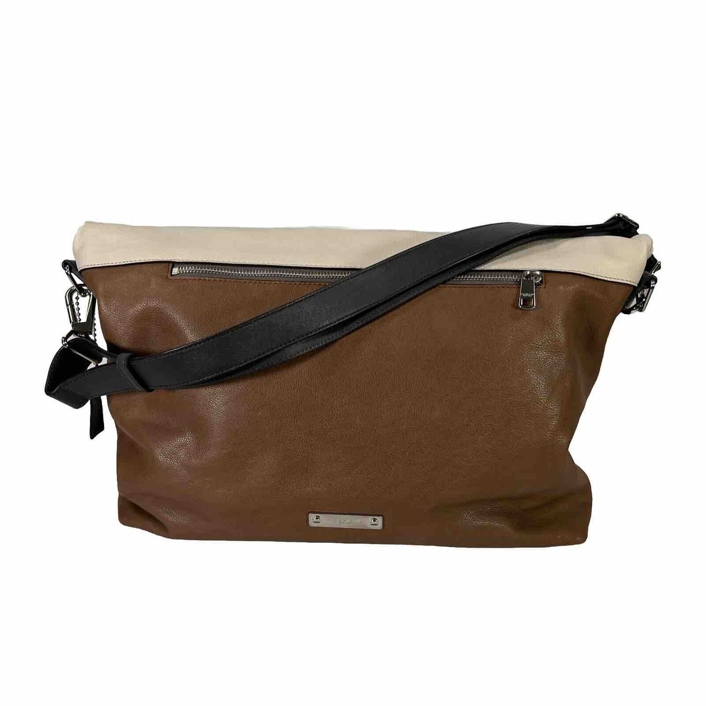 Coach Men's Ivory/Brown Leather Thompson Colorblock Foldover Bag