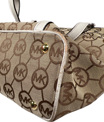 Michael Kors Women’s Beige Logo Canvas Jet Set East/West Shoulder Bag Purse