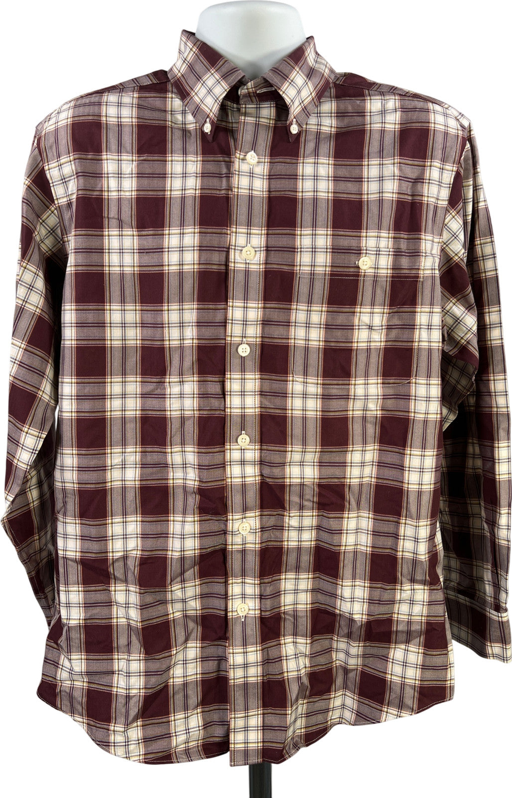 Orvis Men’s Dark Purple/Burgundy Plaid Long Sleeve Button Up Shirt - M