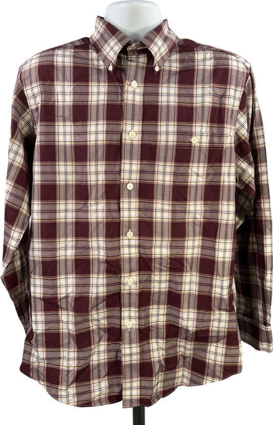 Orvis Men’s Dark Purple/Burgundy Plaid Long Sleeve Button Up Shirt - M