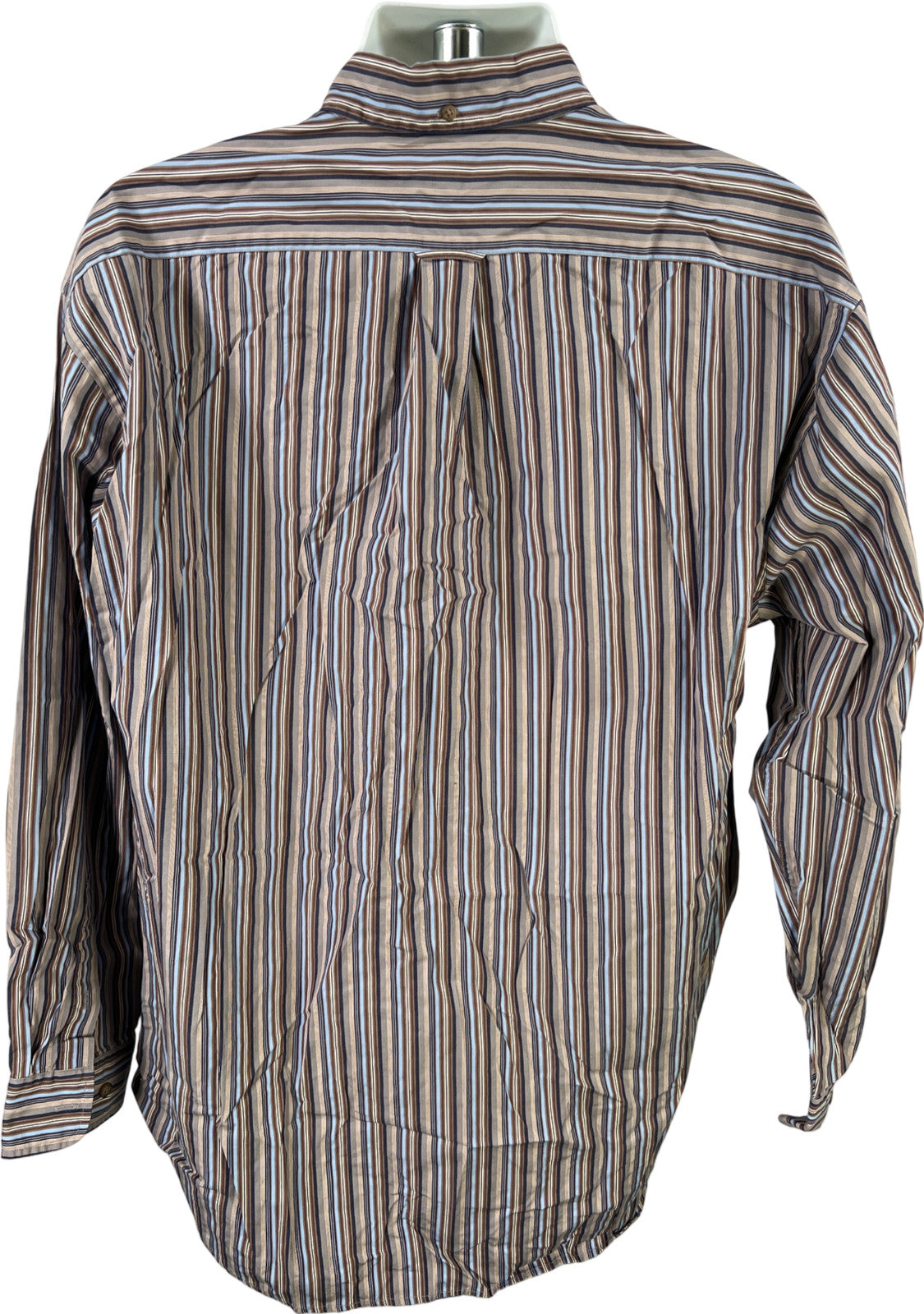 Falconnable Men’s Gray/Brown Striped Long Sleeve Button Up Shirt - XL