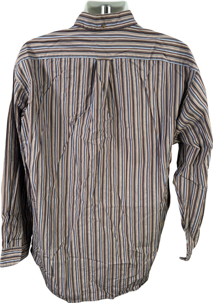 Falconnable Men’s Gray/Brown Striped Long Sleeve Button Up Shirt - XL