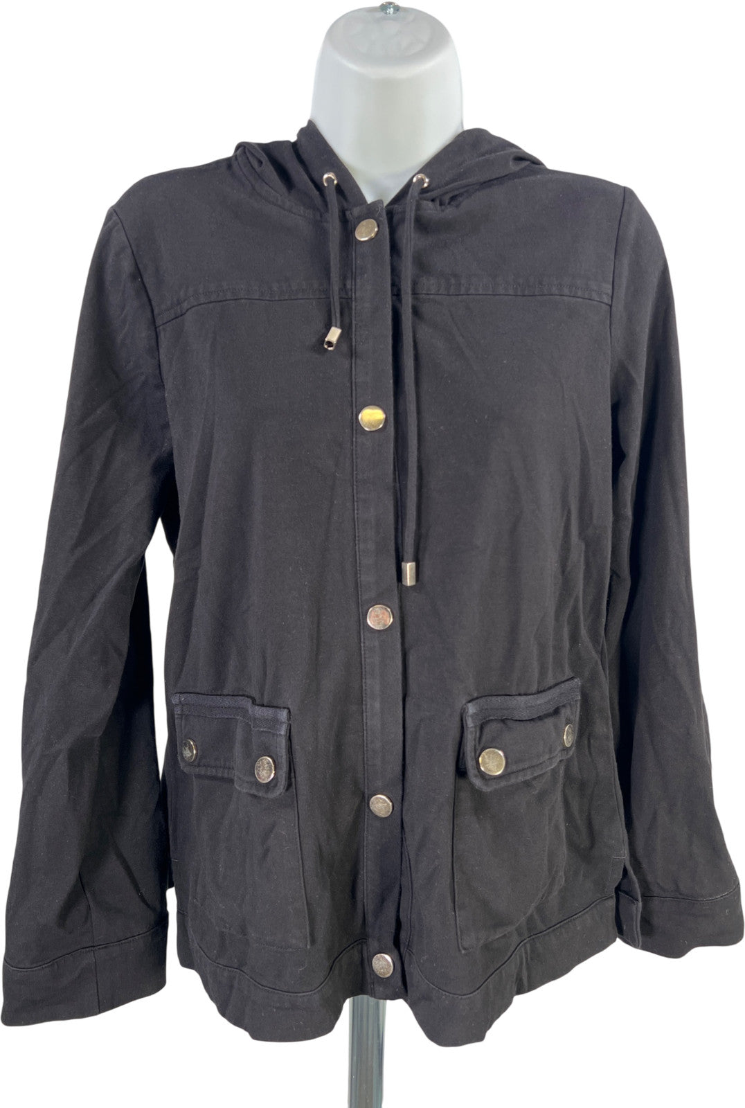 Chico’s Zenergy Women’s Black Snap Button Hooded Jacket - 0/US 4