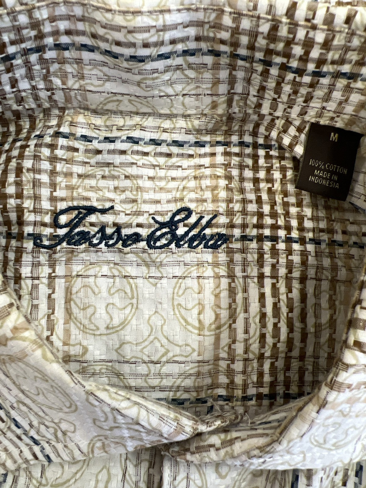 Tasso Elba Men’s White/Brown Plaid Short Sleeve Button Up Shirt - M