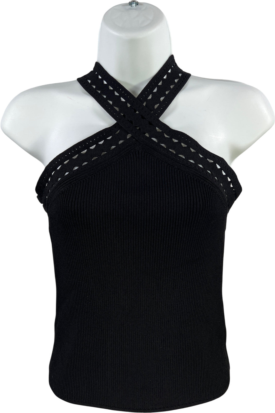 White House Black Market Women’s Black Cutout Trim Halter Sweater - S