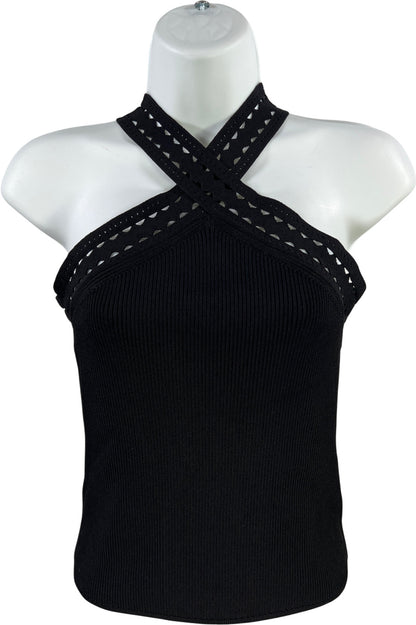 White House Black Market Women’s Black Cutout Trim Halter Sweater - S