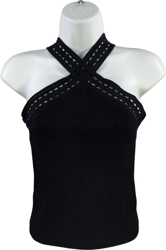 White House Black Market Women’s Black Cutout Trim Halter Sweater - S