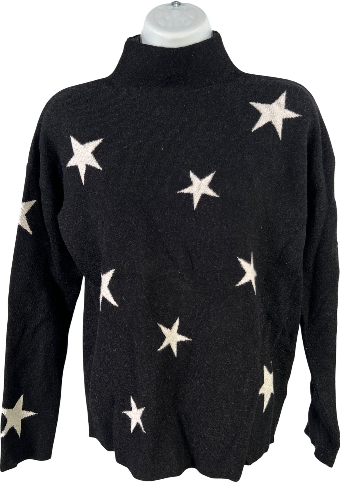 Tahari Women’s Black Star Print Long Sleeve Mock Neck Sweater - S