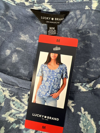 NEW Lucky Brand Women's Blue Floral Short Sleeve T-Shirt - M