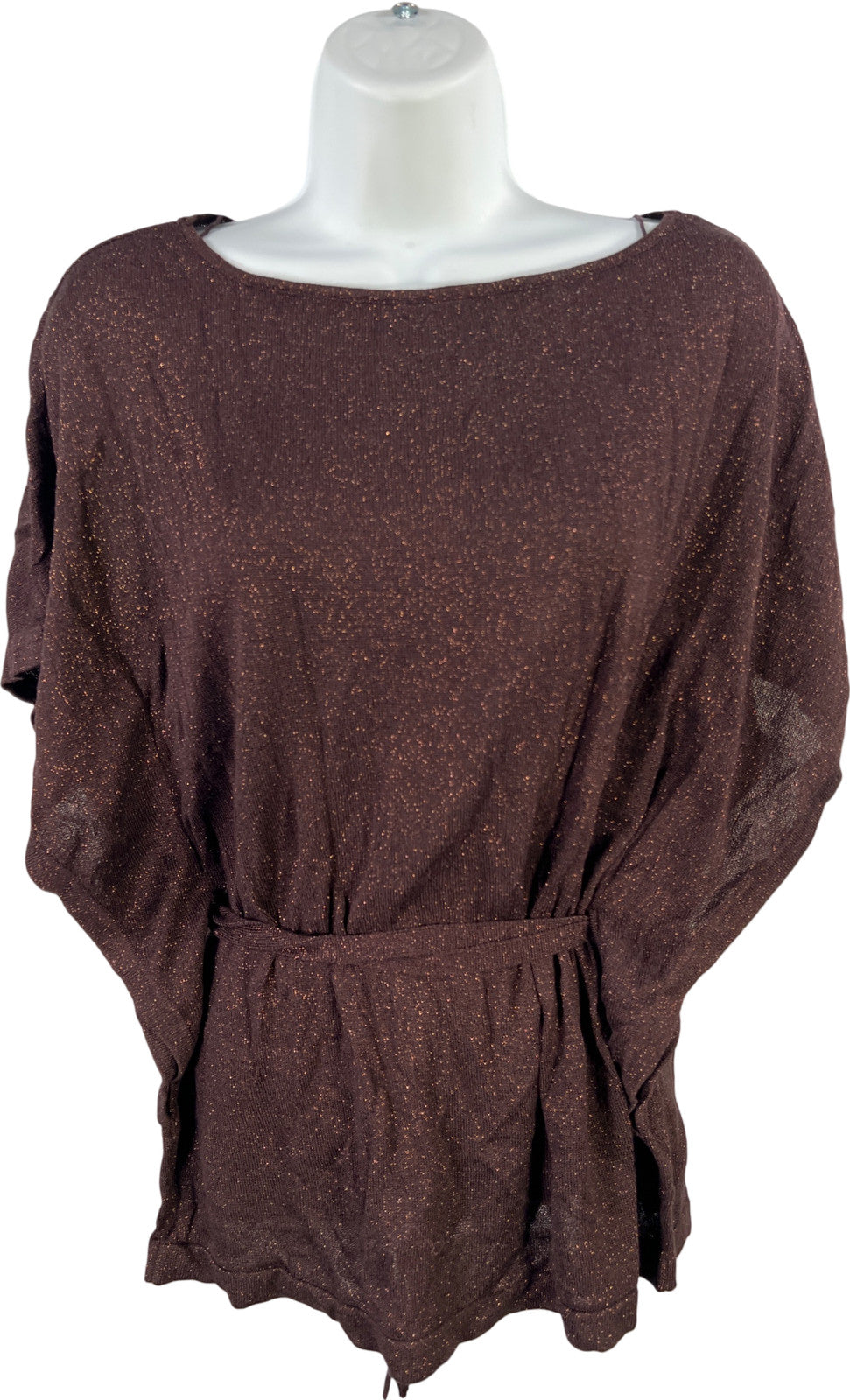 White House Black Market Women’s Brown Metallic Short Sleeve Sweater - XS