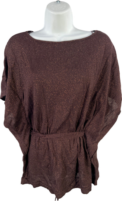 White House Black Market Women’s Brown Metallic Short Sleeve Sweater - XS