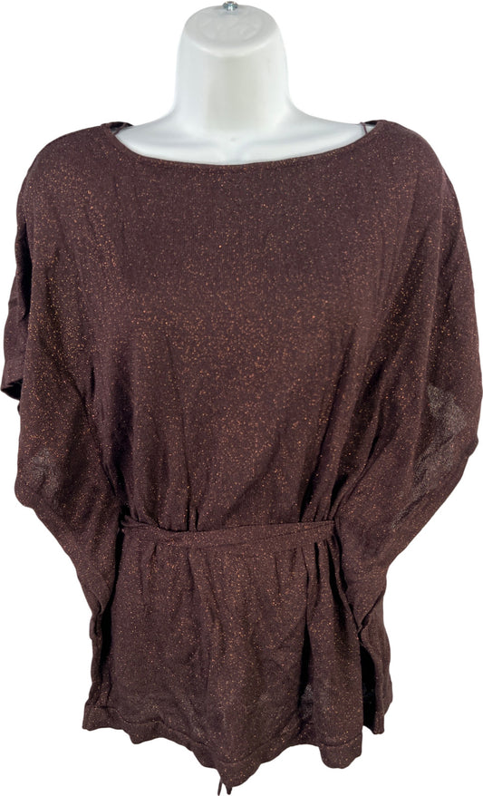 White House Black Market Women’s Brown Metallic Short Sleeve Sweater - XS