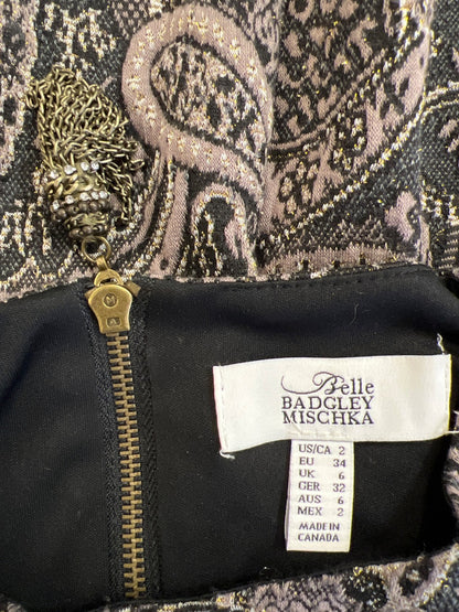 Belle Badgley Mischka Women’s Gray/Black Paisley Long Sleeve Sheath Dress - 2